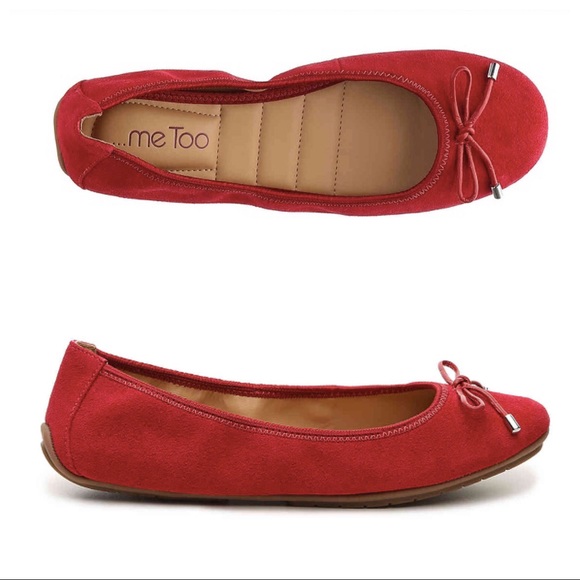 me too Shoes - Me Too Red Nubuck Ballet Flats Cozy Bow HAVEN 10